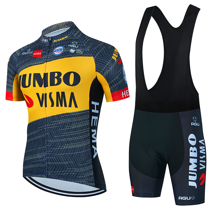 2022 Cycling Jersey Jumbo Visma Black Yellow Short Sleeve and Biboiuj027